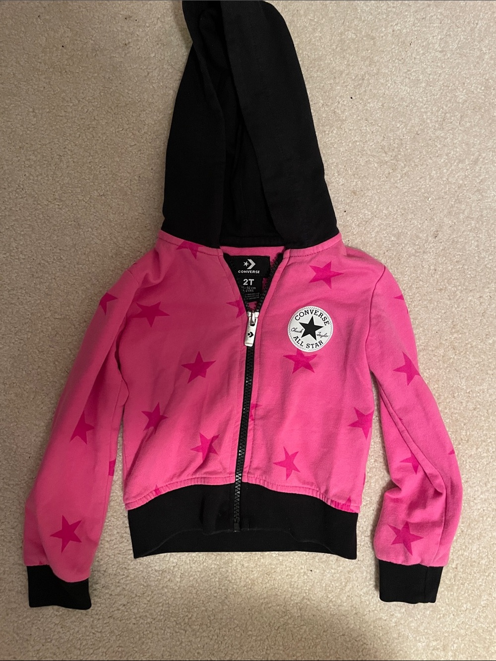 Converse Girls Hot Pink Star Zip Hoodie with Black Hood - 2T